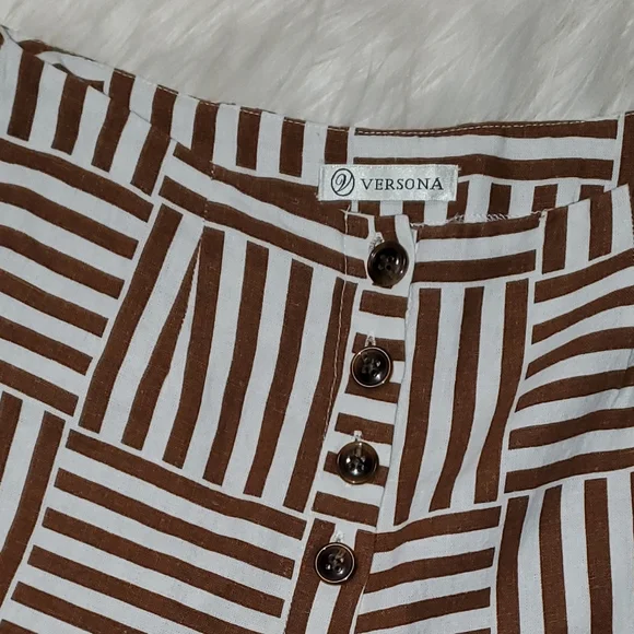 Versona Brown and White Linen/Rayon Pants - Picture 2 of 9